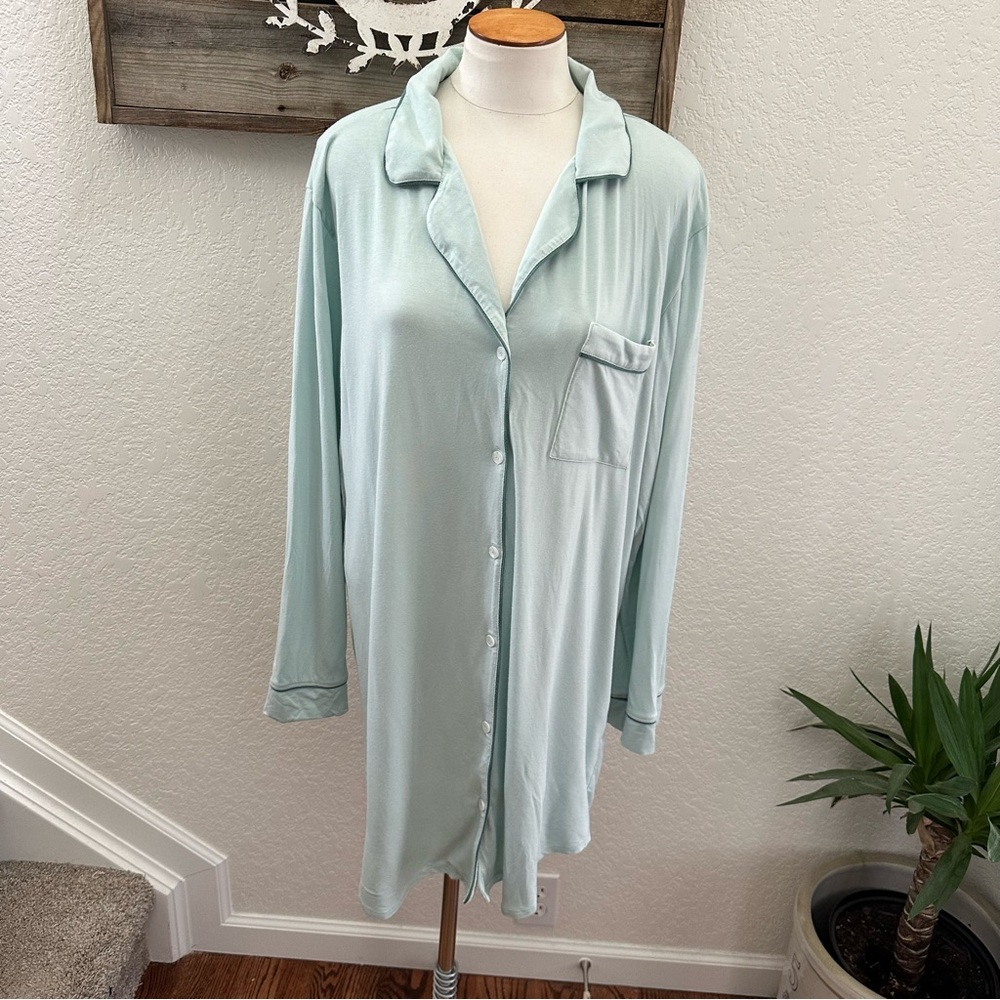Eberjey Gisele Light Blue Button-Up Stretch Modal pajama Nightshirt Ladies XL‎